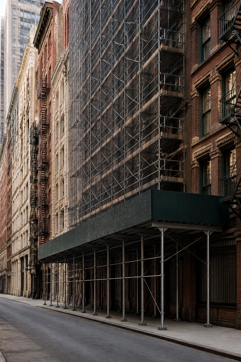 Sidewalk shed and scaffolding installation for Manhattan facade repair project from filing to sign-off